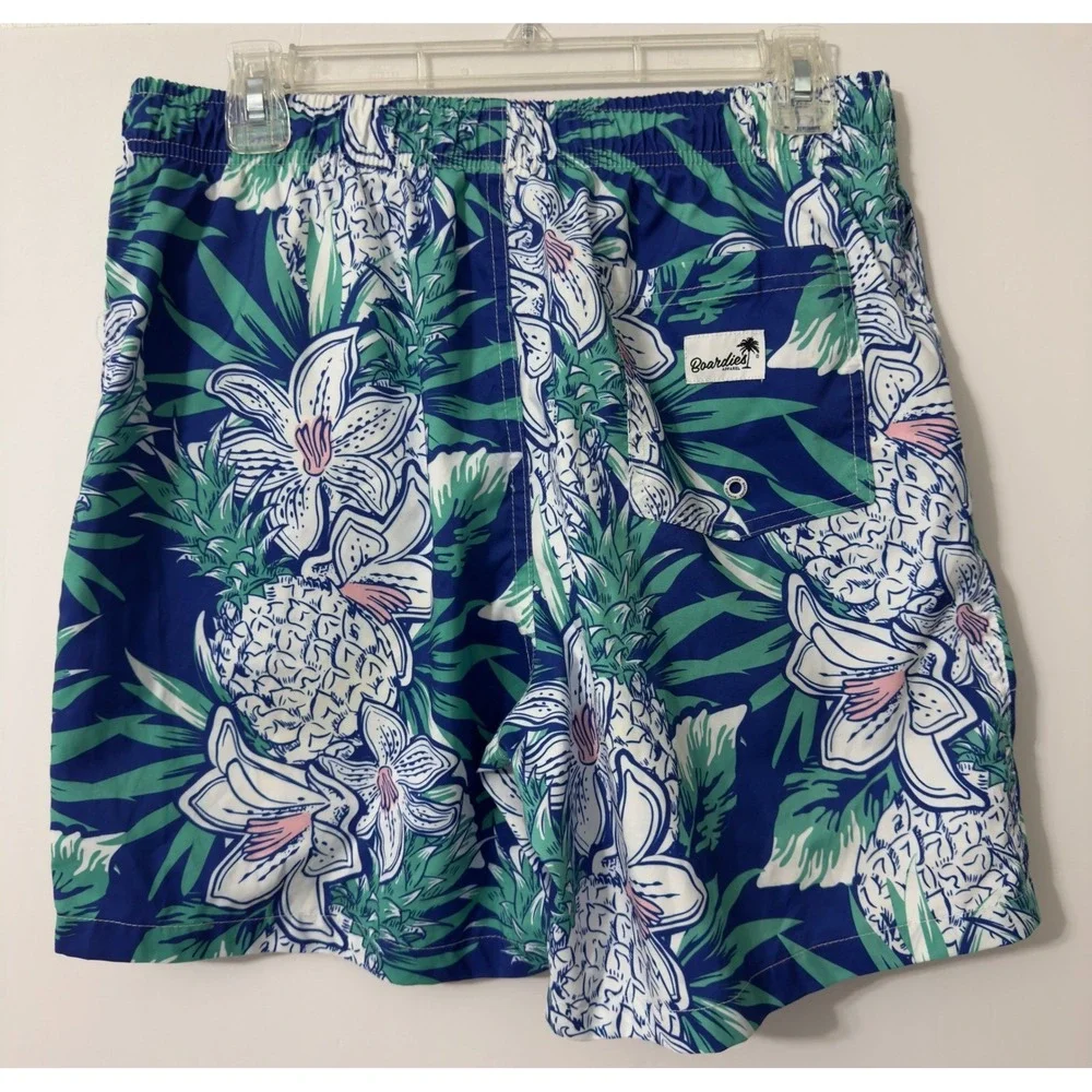 Boardies Swim Trunks Mens Large Blue‎ Tropical Pineapple Hawaiian Drawstring